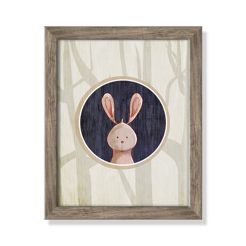 «Juvenile Forest Animals», impression sur papier, H 10 po x l 8 po x P 1,18 po, Encadré de boîte de grange gris