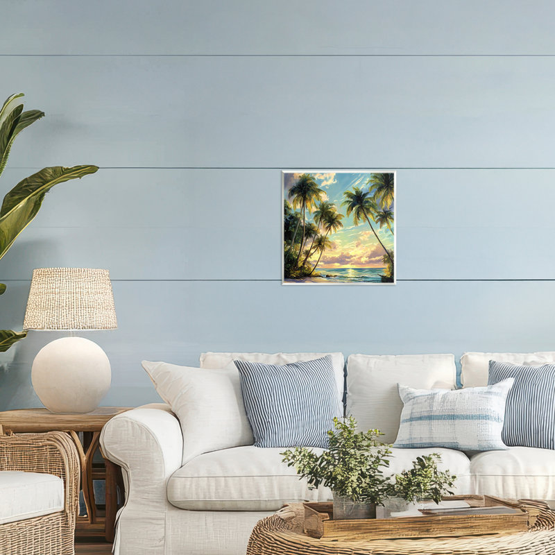 Coucher de soleil sur la plage, plaque murale de palmiers, design par Creative Studio