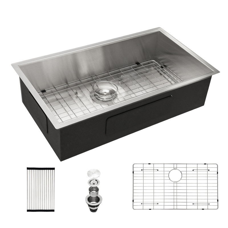 33 Inch Deep Undermount Basin Sink - Stainless Steel 18 Gauge With Sound Absorbing Pad And Installation Kit 33"X19"X9" Kitchen Smooth Surface Drainage Efficiency