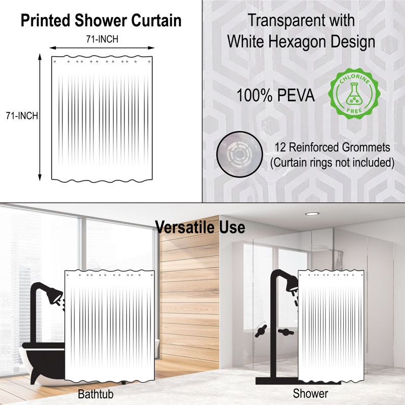 Geometric Transparent Peva Shower Curtain