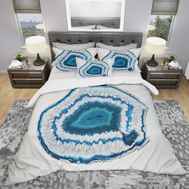 Blue Agate Crystal - Abstract Duvet Cover Set - Microfiber Polyester, Full/Queen Duvet Cover + 2 Shams