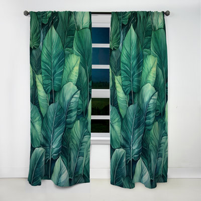 Green Leafs Harmony - Rideau floral - Rideau floral occultant en velours - 1 panneau