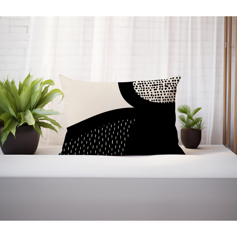 Coussin lombaire réversible intérieur / extérieur Vikka, H 14 po x l 20 po, Noir/Blanc cassé