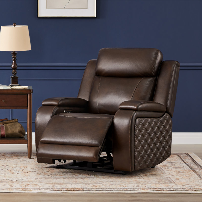 36.2'' Dual Motor Power Recliner with Zero Gravity, Genuine Leather Top-Grain Upholstery, Brown