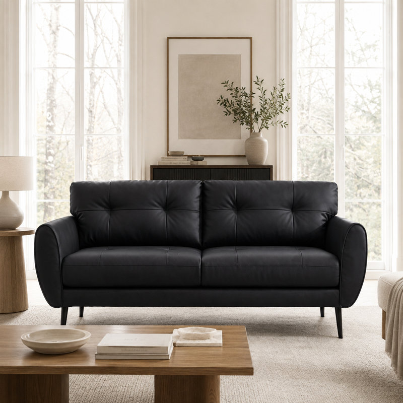 Causeuse à accoudoirs évasés en similicuir de 61 po Corvo, Corvo Black Faux Leather