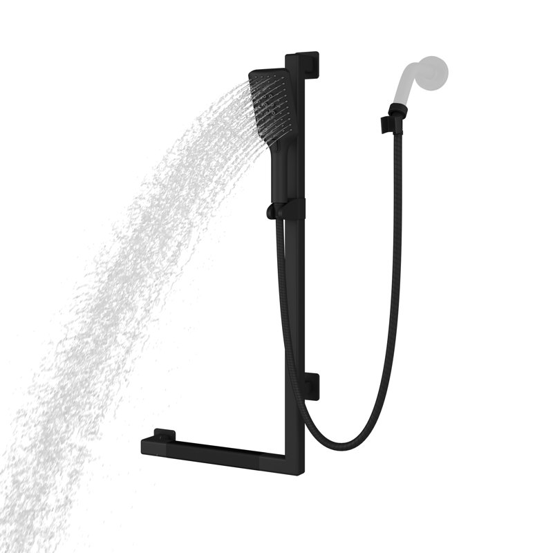 Barre coulissante Seville antidérapante, capacité de poids de 500 lb avec douchette multifonction droite, Noir mat