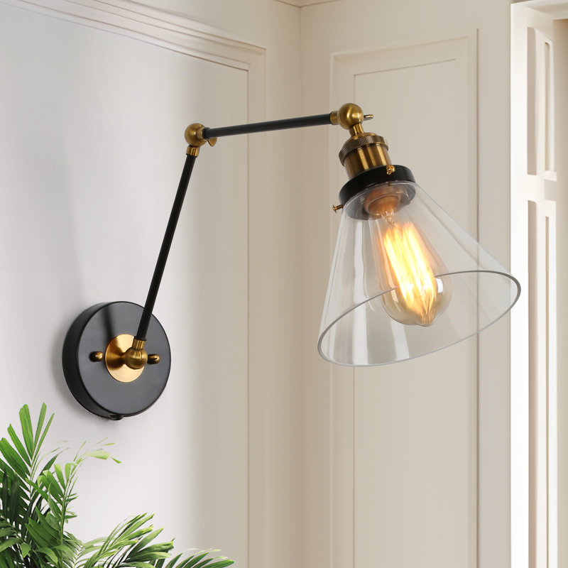 Annariitta 1-Light Industrial Wall Lamp with Antique Brass Finish for Bedroom Reading