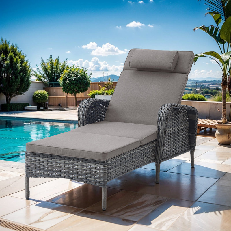 Chaise longue inclinable avec coussins Dahlyla, Gris, Gris