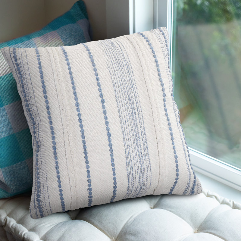 Textured White and Blue Square Throw Pillow, 20" x 20"