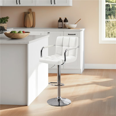 PU Leather Swivel Stool Adjustable Bar Stool with Large Steel Pedestal Base