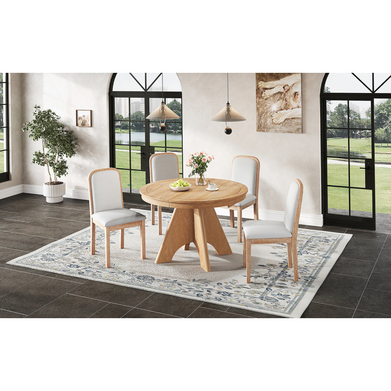 Ensemble de table de salle à manger extensible 5 pièces, table à abattants cachée et 4 chaises rembourrées