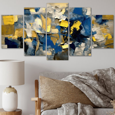 «Jazz Interchange In Blue I», art mural abstrait sur toile, 5 panneaux