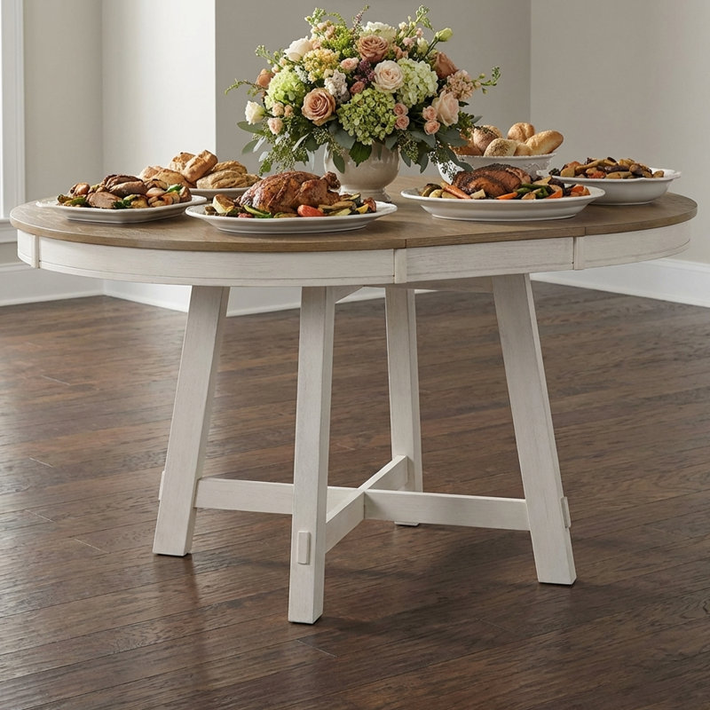 Table de salle à manger extensible de 42 à 58 po pour 6 personnes - Table ronde en bois avec base en X durable