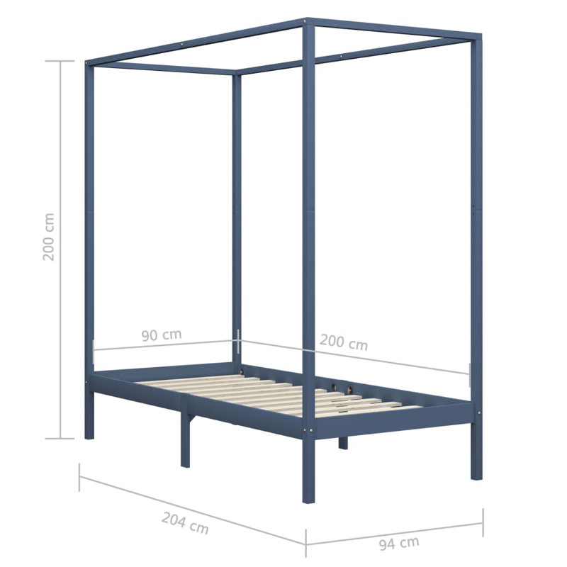 Harrison Solid Wood Canopy Bed, European Single (90 x 200cm), Grey