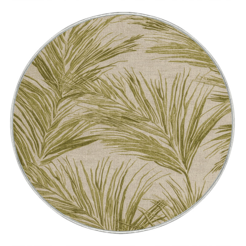 Machine Washable Abstract Beige Area Rug, Round 3'