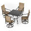Ensemble de salle à manger de patio pour 4 personnes avec trou pour parasol, fauteuils pivotants à 360 ° avec structure en textilène et structure en acier thermolaqué, table et chaises de salle à manger d'extérieur pour patio, cour, terrasse et bord de piscine   -1642339173