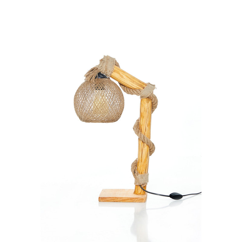 Handmade Floor Lamp with Wooden Body & Jute Shade, Natural Color, 19.7 in Height | Adjustable Cable, E27 Socket (Max 60W) | Unique Design for Living Room, Bedroom, & Office, Stylish & Eco-Friendly Lighting Solution