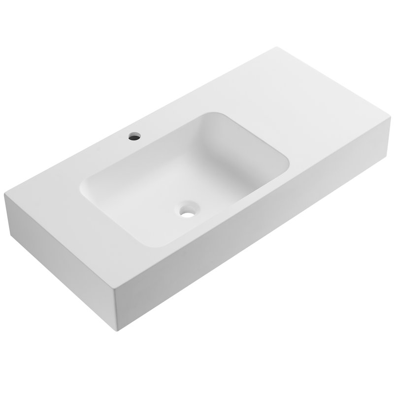Bathroom Sink, Solid Surface Material, Wall-Mount or Countertop Install, 47" with Single Faucet Hole, White