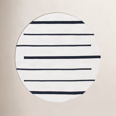 Mana Ivory Black Hand-Woven Striped Cotton Rug