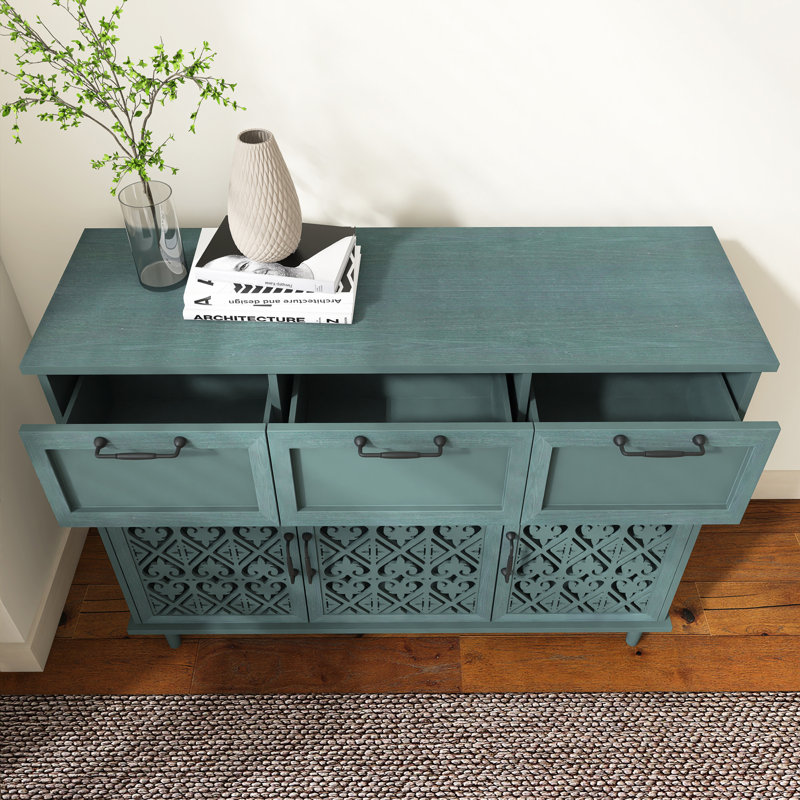 Armoire de rangement en bois à 3 portes l 47,5 po avec tiroirs, Vert foncé