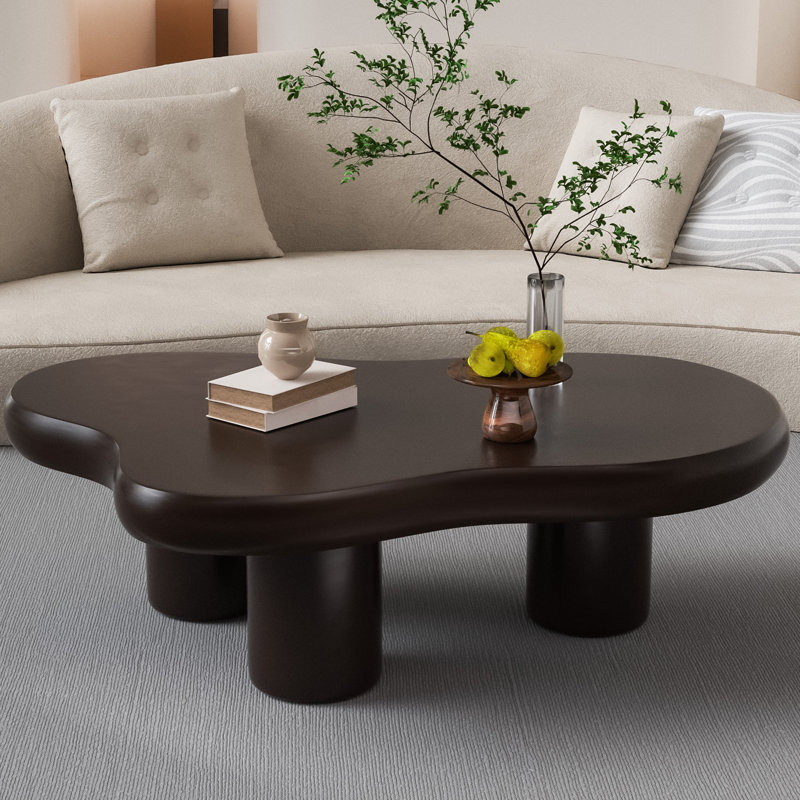 Table basse 39,5 "à forme libre moderne en forme de nuage avec 3 pieds pour le salon et la chambre à coucher, Espresso foncé