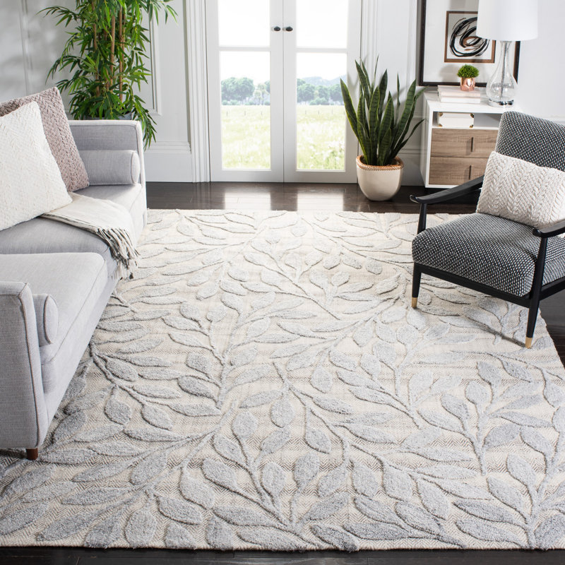 Tapis gris touffeté à la main à motif floral Blairsden, Rectangle 6 pi x 9 pi