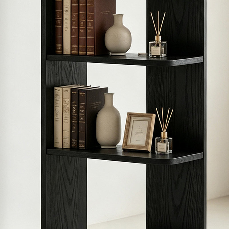 Tablette de rangement étroite en bois d'hévéa, Noir