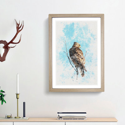 Hawk Perched In A Tree Watercolour - Picture Frame Graphic Art