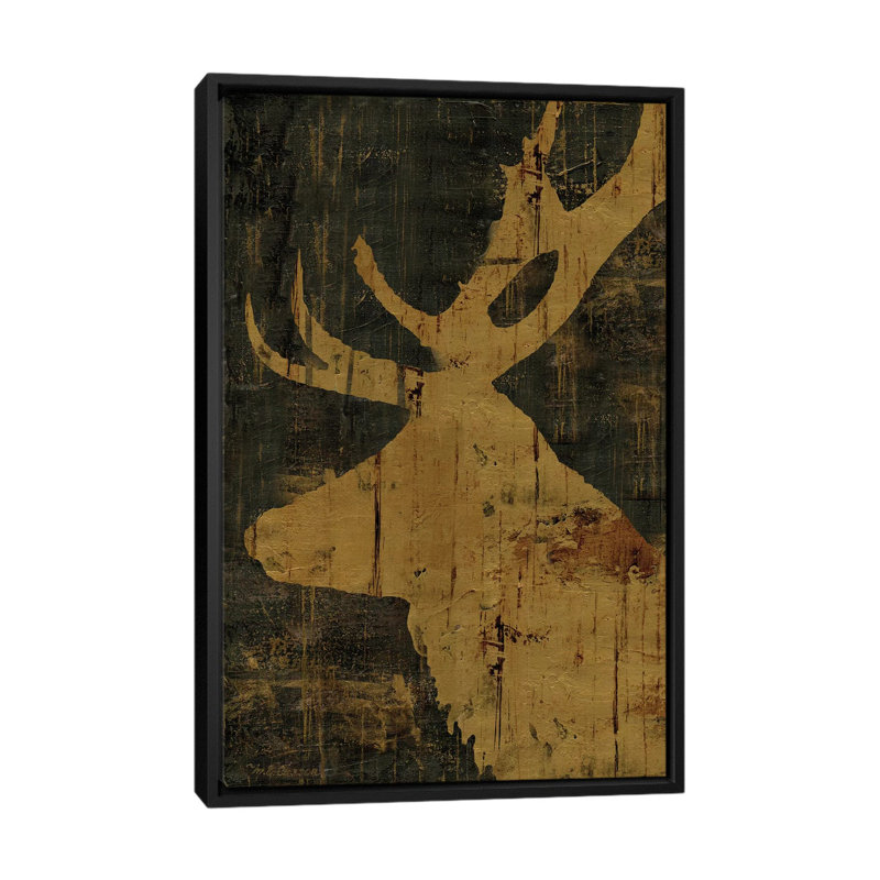 «Rustic Lodge Animals Deer», impression sur toile, H 26 po x l 18 po x P 1,5 po, Toile avec cadre noir, Pas de tapis