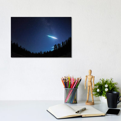 Bright Meteor Over Forest In Finland - Wall Art Print - Wrapped Canvas