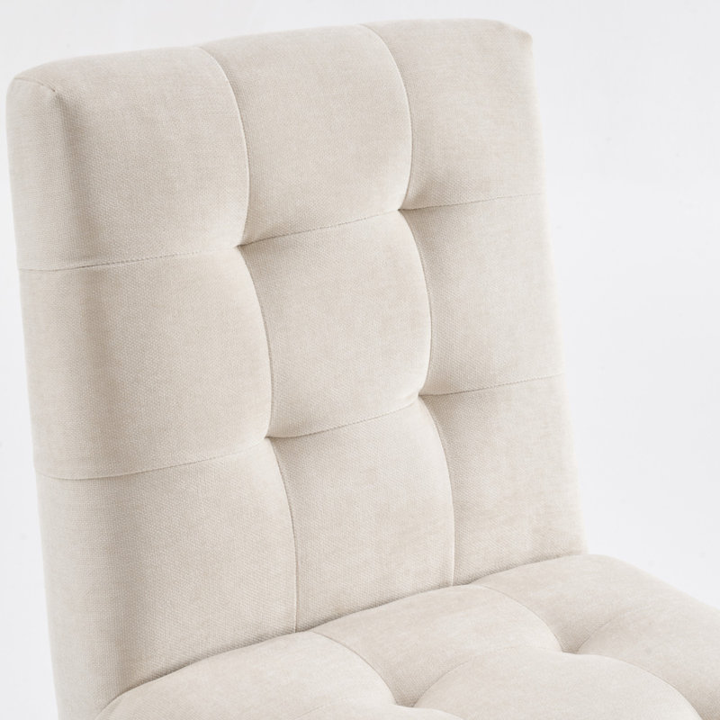 Turfed Linen Upholstered Dining Chair Armless Parsons Side Chair With Solid Wood Legs, Beige