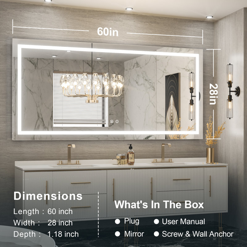 Miroir de salle de bain Martrez, 60 po x 28 po