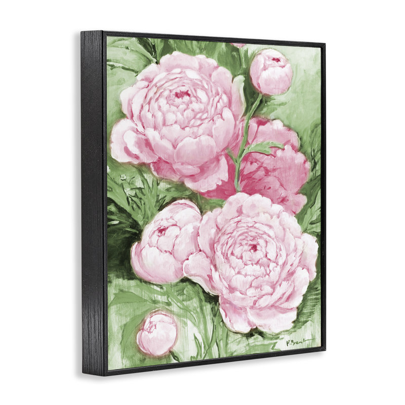 Impression de pivoines roses, estampe numérique, design par Paul Brent, H 14 po x l 11 po, Giclée encadrée noir minuit