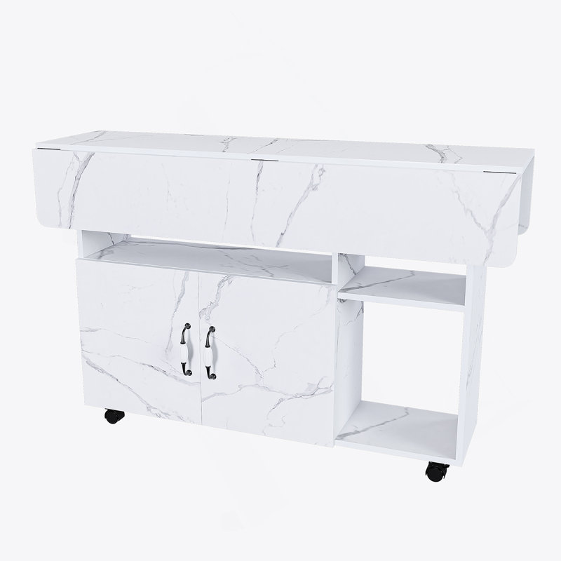 Table pliante multifonctionnelle avec tablettes et roulettes de rangement, table de salle à manger pliable de 47 pouces pour les petits espaces, bureau compact pour la cuisine, dortoir, bureau (blanc)