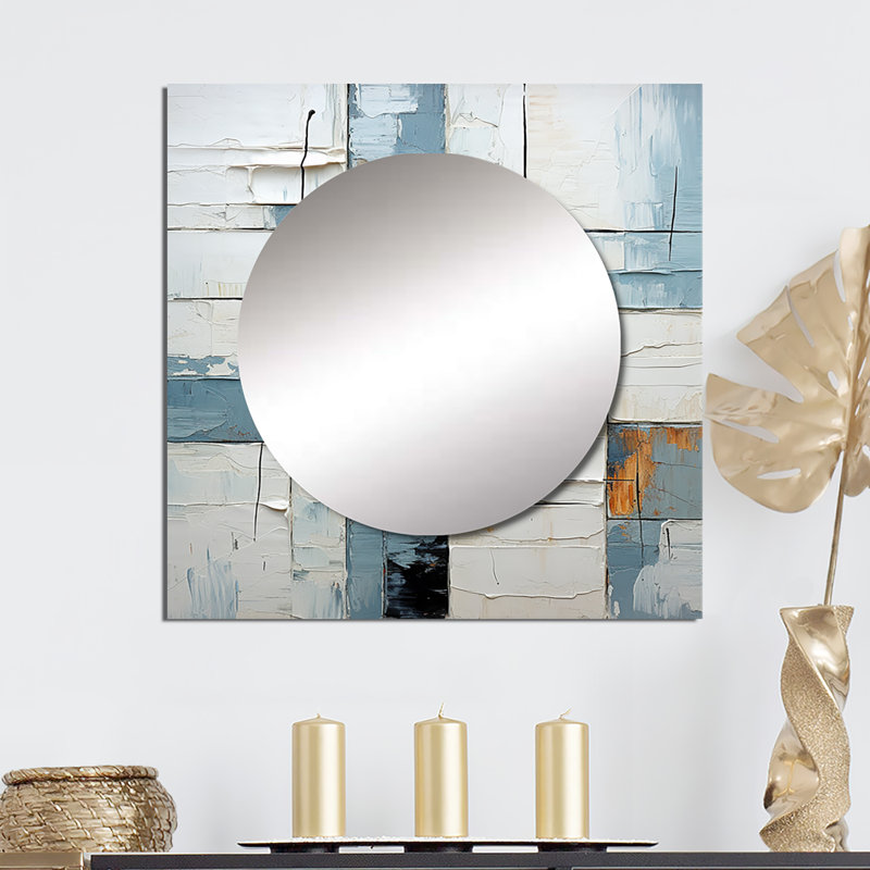 Miroir carré Demson - Cubisme bleu et blanc Fight I, 29 po x 29 po