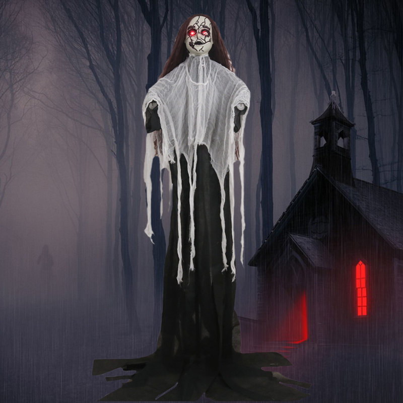 Figurine fantôme effrayante d'Halloween avec squelette d'Halloween, Blanc, H 50 po x l 21 po x P 15 po
