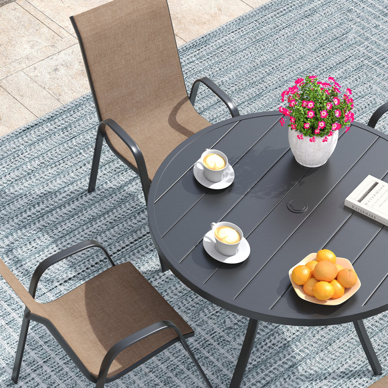 4-Person Round Patio Dining Set With Stackable Chairs, Black/Brown, 28.3" H x 41.7" W x 41.7" D, 4