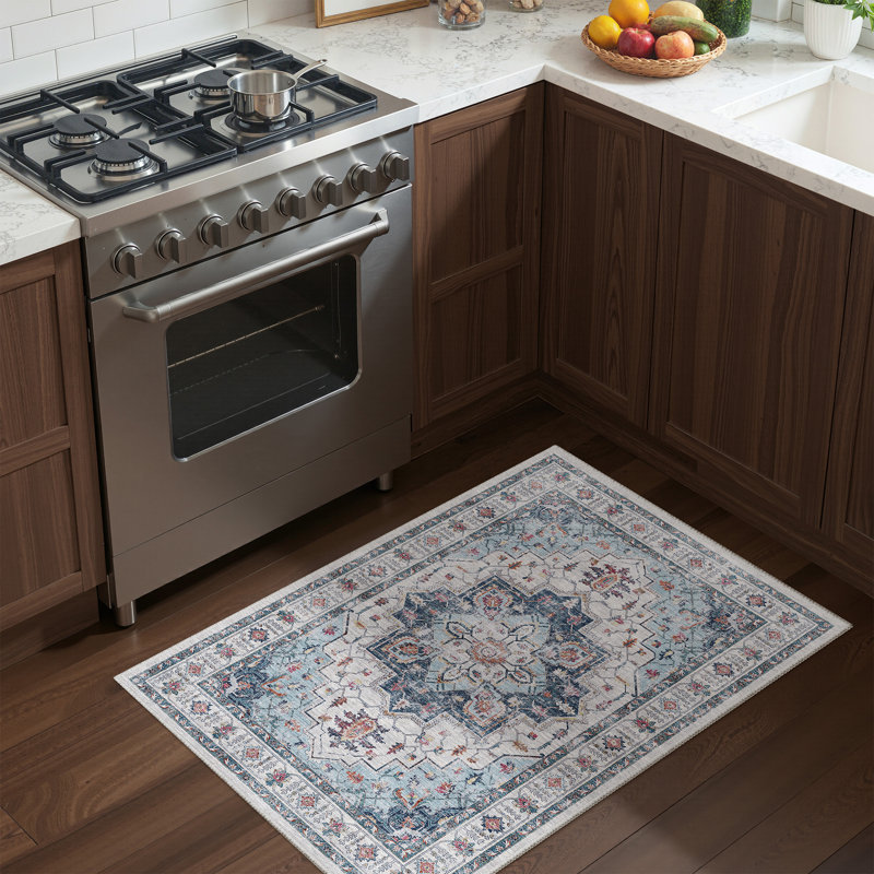 Malila Machine Washable Non-Slip Area Rug, Blue, Rectangle 2' x 3'