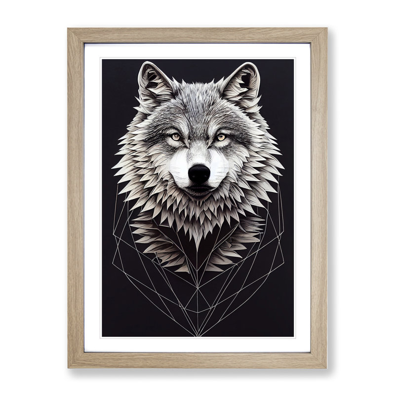 Mythical Wolf - Framed Print, 64cm H x 46cm W x 2cm D, Oak