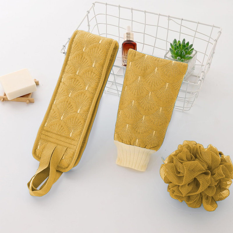 3 Set Exfoliating Towel Scrub Bath Towel, Khaki