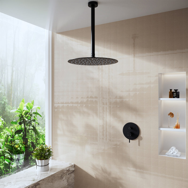 Pomme de douche rectangulaire 12 po en acier inoxydable 12 po ajustable à 360 degrés 0,08 po, Noir mat