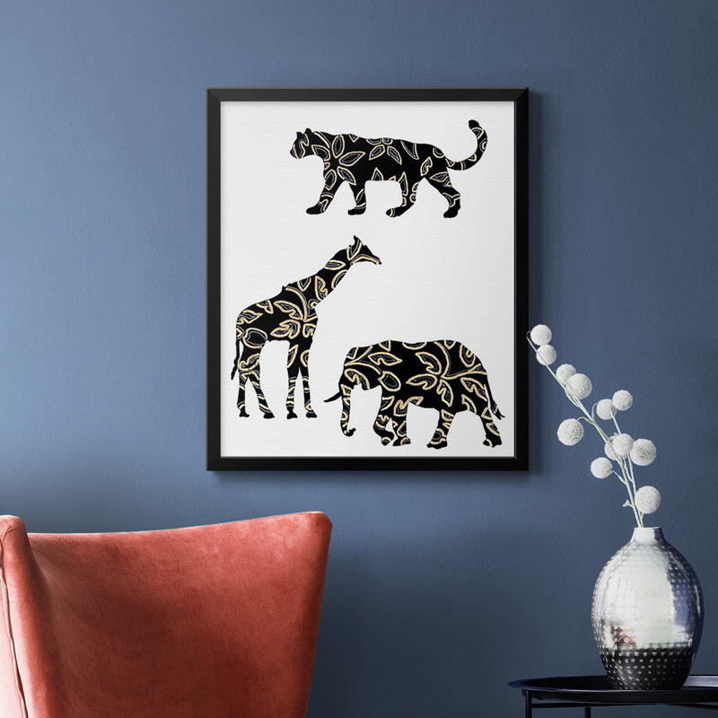 Toile encadrée de qualité supérieure avec animaux décoratifs safari ornementaux III, Noir, H 24 po x l 20 po