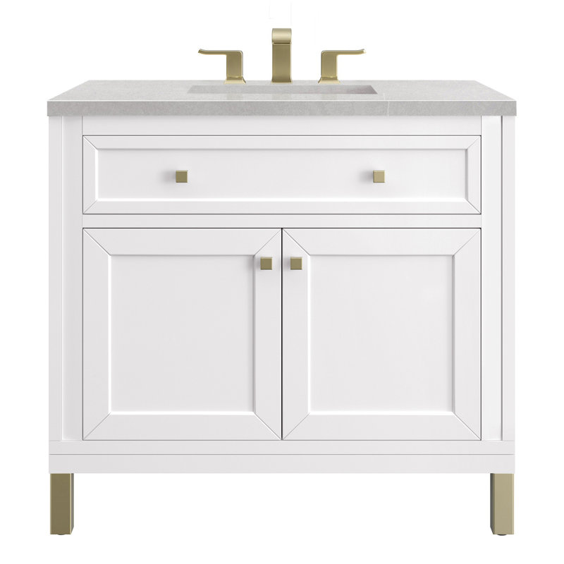 Chicago 36' W Single Vanity, Glossy White, White Zeus Quartz, 8" Widespread