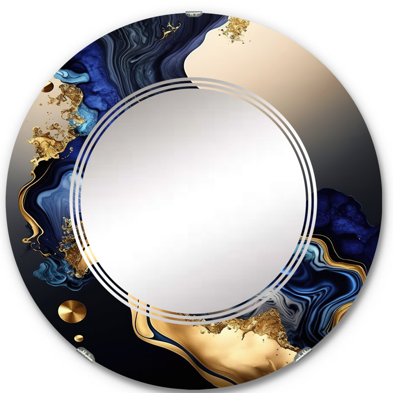 Abstract Marble Geode Blue III - Abstract Liquid Ink Wall Mirror, 24" x 24"