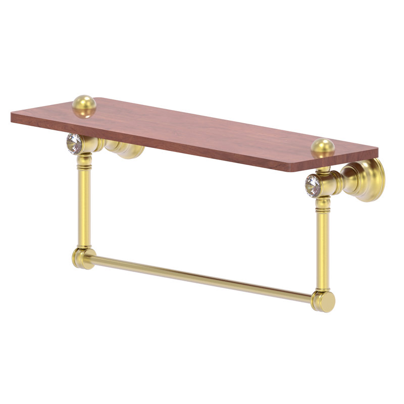 Tablette en bois massif avec barre à serviettes Freyja Ironwood, Laiton satiné, H 5,54 po x l 22 po x P 7 po