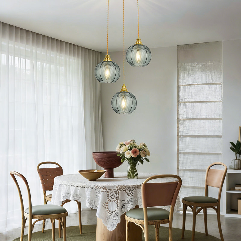 3-Light Modern Pendant Light with Globe Glass Shade for Dining Room, Green