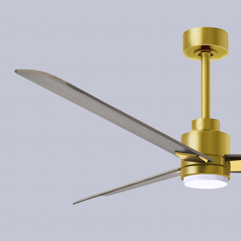 Ventilateur de plafond Alessandra, Ton bois de frêne gris, Laiton brossé, 56"