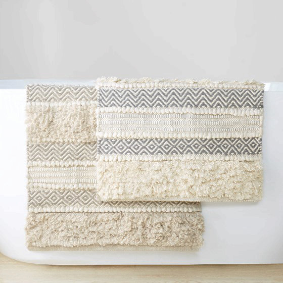 Woven Texture Stripe Bath Rug Grey 22X58"