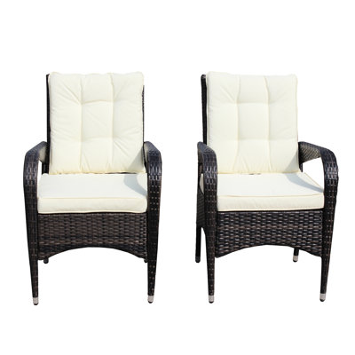 2 Dining Chairs With Beige Cushions - Ergonomic Patio Seating Made Of Pe , Steel, , Fabric, And Sponge To Water  Beige  Outdoor Solution Group Build Weather Furniture