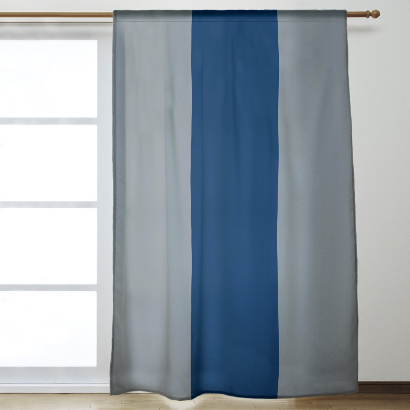 Room Darkening Curtain Single Panel, National Hockey Silver/Navy Blue/Silver